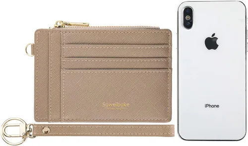 Vista 3 de Wikavanli Funda delgada para mujer con bloqueo RFID para tarjetas de crédito, tarjetero con cremallera para identificación, cartera pequeña