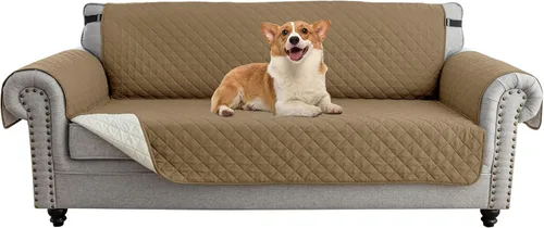 Vista 32 de UNBBRRL Funda de sofá reversible para perros y gatos, funda impermeable para muebles para mascotas y niños, protector de sofá con correas elásticas