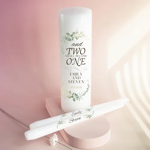 Vista 6 de Velas Unity para Boda, Set Moderno de Unity, Velas Personalizadas y a Medida de Columna y Cónicas con Cita, Cera Premium Blanca Sin Aroma