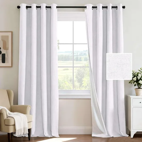 Vista 29 de H.VERSAILTEX Cortina 100% opaca para dormitorio, 63 pulgadas de largo, con ojales, cara de lino, bloqueo de luz completa, cortina para sala de Arena