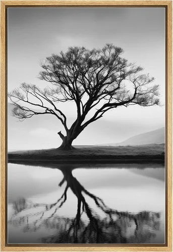 Vista 19 de SIGNWIN Lienzo enmarcado para pared, bosque blanco y negro, pino, ilustraciones de naturaleza silvestre, arte moderno, rústico, decorativo