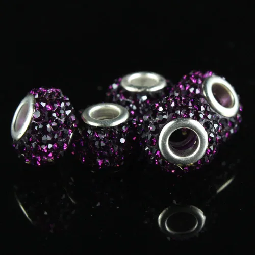 Vista 3 de RUBYCA Cuentas grandes de cristal checo con agujero grande para pulseras europeas (5 unidades, morado, 0.591 in)