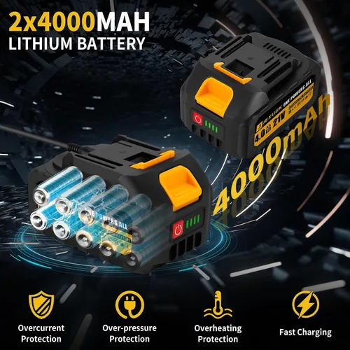 Vista 4 de JEXUGK Mini motosierra sin escobillas, sierra de cadena inalámbrica de mano de 8" y 6" con 2 baterías de 4.0Ah, pequeña sierra eléctrica portátil