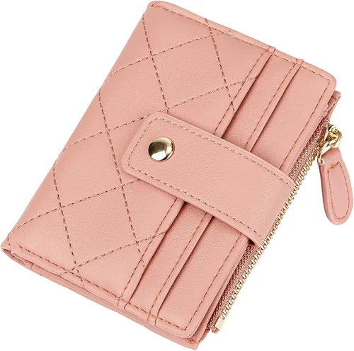 Vista 6 de Cartera de cuero para mujer, pequeña, compacta, plegable, con bolsillo para monedas con cremallera