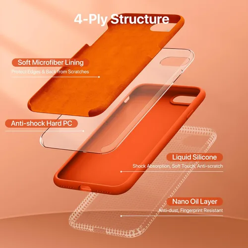 Vista 3 de Miracase Funda de silicona para iPhone SE 2022/SE 2020/7/8, naranja ámbar Funda ultradelgada con protector de pantalla, forro de microfibra suave