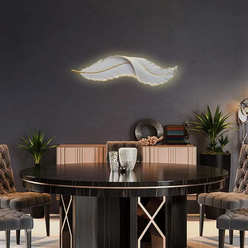 Vista 7 de Lámpara de pared de plumas moderna LED con diseño de plumas blancas elegante 3000 K-6000 K, lámpara de pared LED vintage para dormitorio, sala