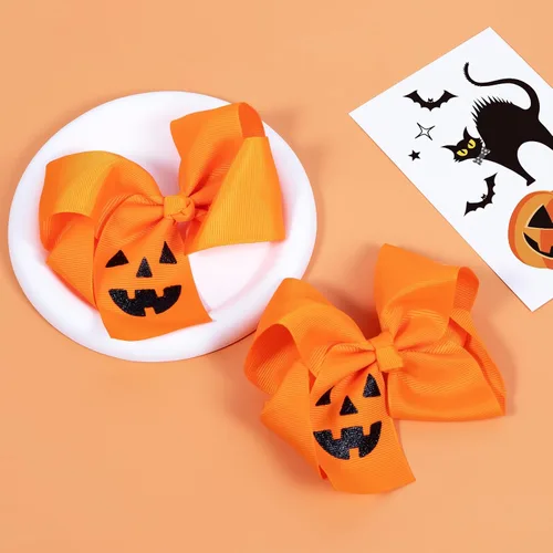 Vista 2 de Lazos para el pelo de calabaza para mujeres y niñas, 2 piezas de 4.5 pulgadas, lindo naranja para otoño, Acción de Gracias, Halloween, pasador