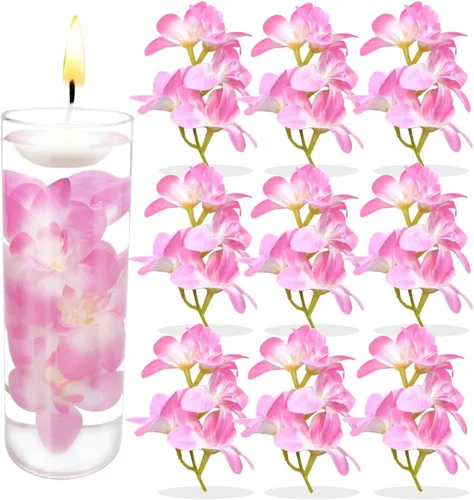 Vista 11 de 10 velas flotantes de flores artificiales de orquídea, centro de mesa, centros de mesa de boda, relleno de jarrón para bodas, fiestas de cumpleaños
