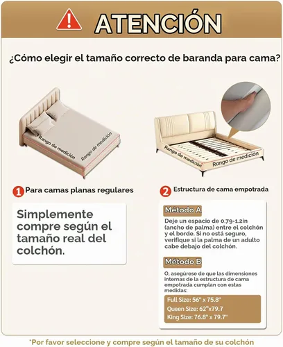 Vista 2 de 2 Barandillas de Cama de Tamaño Completo para Niños Pequeños, Sin Necesidad de Taladro, Protector de Barandilla de Cama para Bebé con Altura