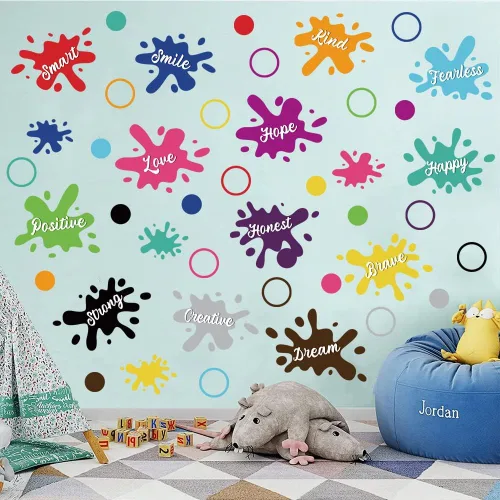 Vista 8 de Supzone Calcomanía de pared de pintura colorida, citas inspiradoras, calcomanías de pared con salpicaduras de tinta, calcomanía de pared de acuarela