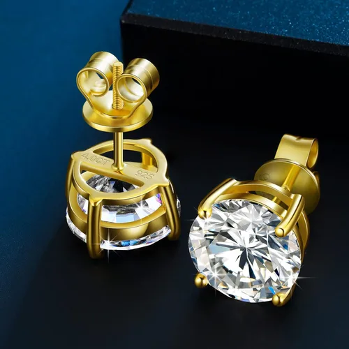 Vista 9 de Moissanite Stud Earrings Screw Back 0.2CT-8.0CT 18K White Yellow Gold Plated S925 Sterling Silver Round Cut D Color VVS1 Clarity Lab Created