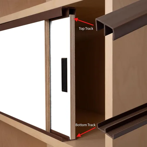 Vista 4 de Riel de puerta corredera de panel de 1/2 pulgada, juego superior e inferior de plástico marrón de 36 pulgadas, fabricado en Estados Unidos, paquete