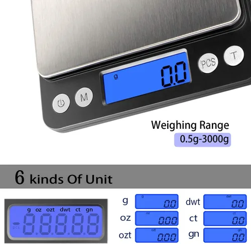 Vista 2 de Fuzion - Báscula digital de cocina de 105.82 oz, gramo y onza 0.1g Accuracy, 6 Modes, 2 Trays Included, LCD Display, Tare, Piece Counting, For