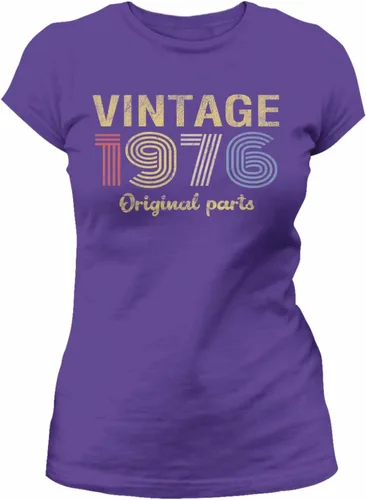 Vista 10 de Regalo de cumpleaños número 50 para mujer, piezas originales vintage 1976 retro cumpleaños, camiseta de cumpleaños 50 Negro-0001