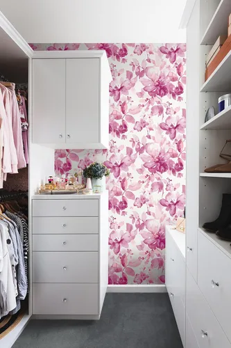 Vista 4 de NextWall Papel pintado de flores de despegar y pegar (rosa)
