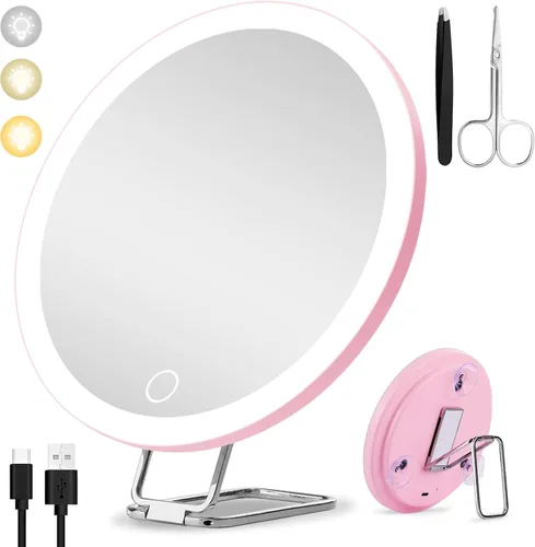 Vista 9 de Espejo de aumento recargable de 6 pulgadas iluminado 10x con ventosas y soporte de mesa 10x - negro
