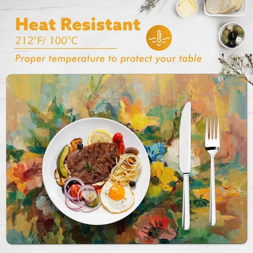 Vista 3 de Juego de 4 manteles individuales de piel sintética floral para decoración de banquetes de vacaciones, cocina, comedor, resistentes al calor