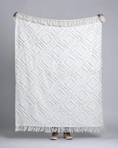 Vista 7 de Fab Habitat Manta 100% algodón con flecos, transpirable para todas las estaciones, cálida, súper suave, lavable a máquina, decoración perfecta