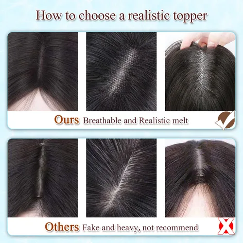 Vista 4 de UDU Toppers para el cabello para mujer, cabello humano real, con flequillo, clip en flequillo, pelucas de cabello para mujeres con adelgazamiento