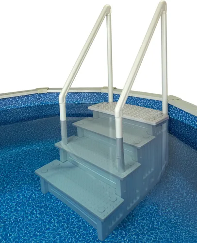 Vista 7 de Aqua Select Everest en escalones de piscina Blanco perla con peldaños gris nube para piscinas sobre el suelo Montaje en cubiertas de 48 a 54