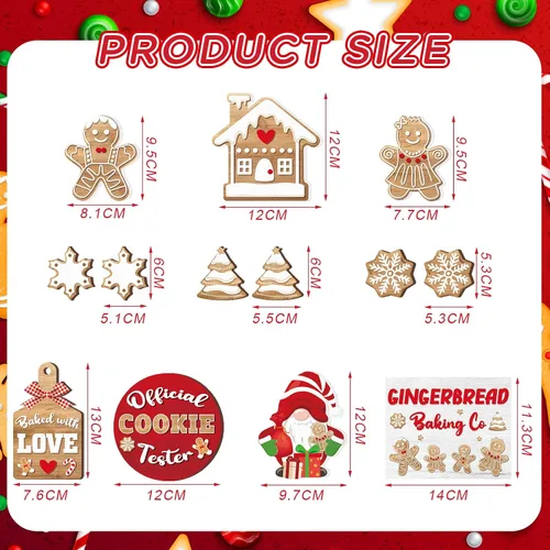 Vista 2 de BBTO 13 piezas de bandeja escalonada de Navidad decoración de Navidad para interiores, letrero de madera para casa de Navidad, pan de jengibre