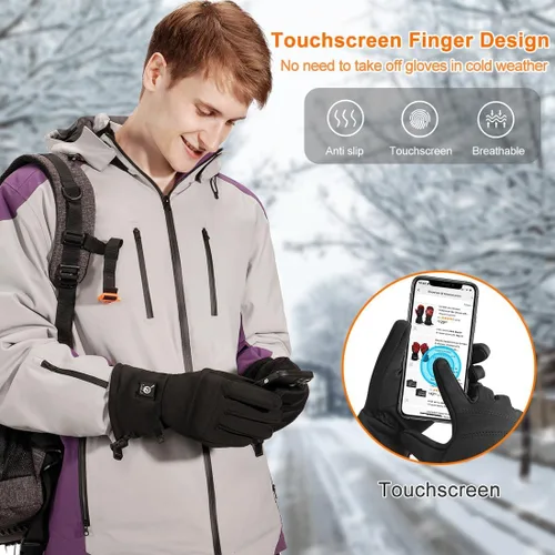Vista 4 de Guantes térmicos mejorados para hombres y mujeres, guantes térmicos con batería eléctrica recargable, resistentes al viento, guantes de invierno