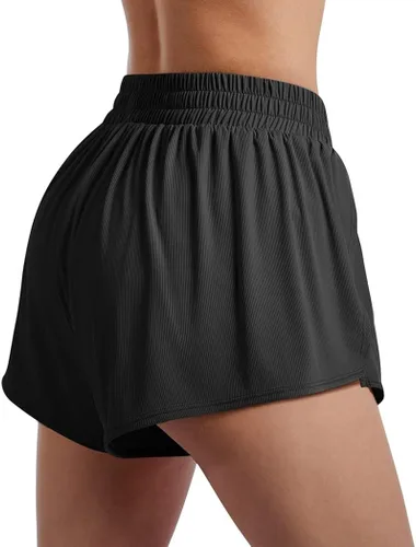 Vista 2 de SUUKSESS Pantalones cortos deportivos Aero para mujer, con abertura lateral, de secado rápido