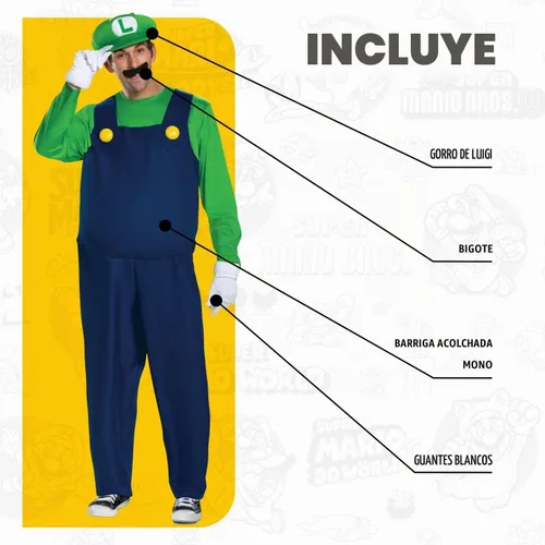 Vista 3 de Disguise Disfraz Luigi Deluxe para hombre, Verde