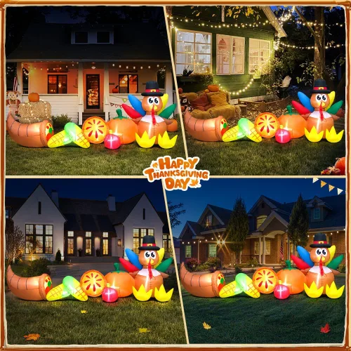 Vista 2 de KOOY Decoraciones inflables de Acción de Gracias de 10 pies, pavo y verduras de maíz con luces LED para otoño, feliz festival de Acción de Gracias