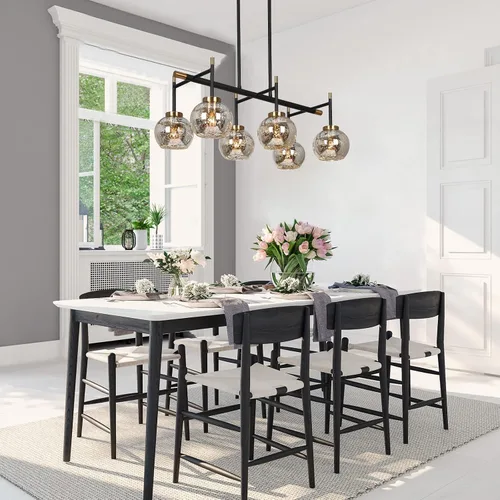 Vista 5 de KSANA Lámpara de comedor, candelabro moderno de metal negro dorado para isla de cocina con pantallas de vidrio mercurio, 27.5