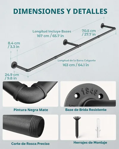 Vista 3 de OROPY - Perchero industrial de 65.7 pulgadas para colgar ropa