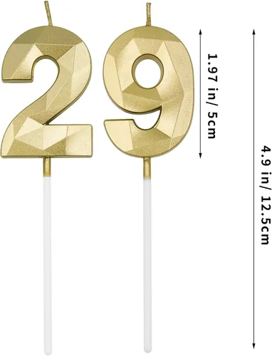 Vista 2 de Velas de cumpleaños número 29 y 92 para pastel, velas doradas con forma de diamante 3D con forma de diamante, decoraciones de cumpleaños