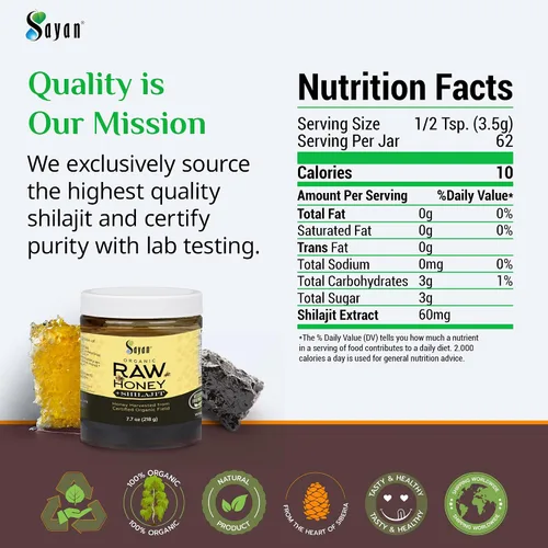 Vista 2 de Sayan Miel orgánica con resina pura Shilajit 7.7 oz/218 g - Potente suplemento de ácido fúlvico - Apoyo al sistema inmunológico, desintoxicación
