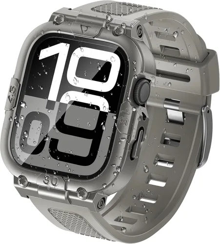 Vista 9 de Goton Estuche impermeable 3 en 1 con correa para Apple Watch con protector de pantalla de vidrio templado incorporado de 40 mm, cubierta frontal