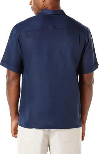 Vista 2 de Cubavera Camisa tejida de manga corta sólida con bolsillo en el pecho para hombre