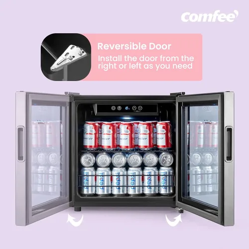 Vista 5 de COMFEE' CRV48S3AST - Enfriador de bebidas, refrigerador de bebidas de 48 latas, control digital de temperatura, puerta de vidrio con marco de acero