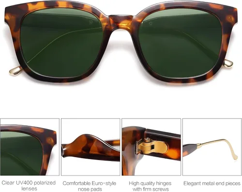 Vista 3 de SOJOS Lentes de sol polarizados cuadrados clásicos para mujeres y hombres, retro, modernos, protección ultravioleta UV400 SJ2050