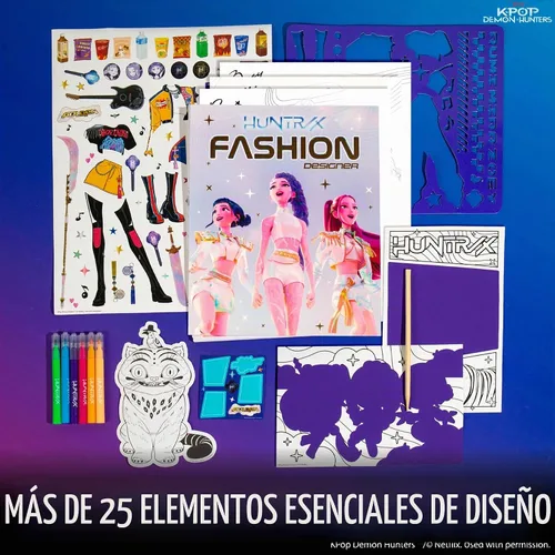 Vista 3 de Netflix Kpop Demon Hunters - Juego de diseño de moda HUNTR/X, kit de bocetos de moda, más de 25 elementos esenciales de diseño con calcomanías