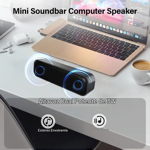 Vista 4 de ZETIY Altavoz de computadora actualizado, altavoz alimentado por USB para escritorio, PC con Windows, Mac. Mini barra de sonido portátil Plug and