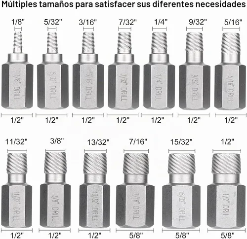 Vista 2 de XEWEA Juego de 13 extractores de tornillos multilínea Easy Out Bolt Extractor Kit de extractor de pernos de cabeza hexagonal de acero de aleación