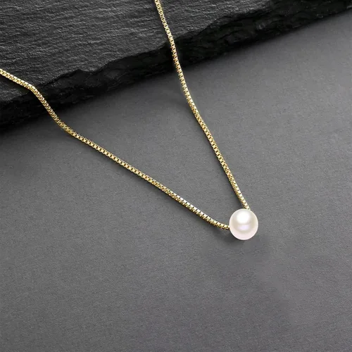 Vista 2 de Collar de perlas de oro amarillo de 14 quilates para mujer, cadena duradera de oro real con colgante de perla cultivada individual, regalo