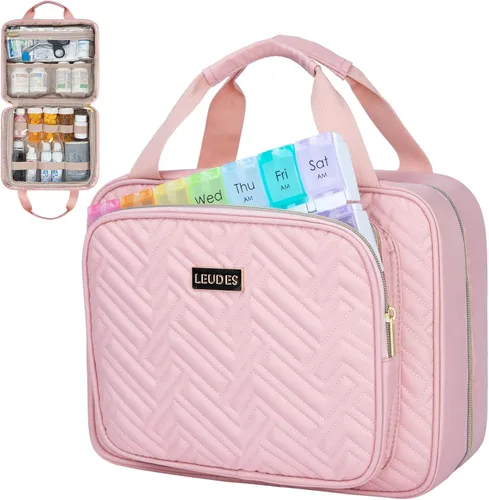Vista 9 de Leudes Organizador de botellas de píldoras de viaje, organizador y almacenamiento de medicamentos, bolsa de medicamentos para el hogar, estuches