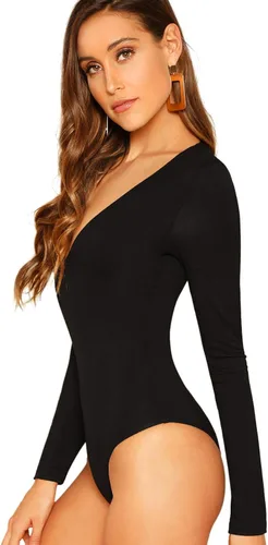 Vista 3 de Verdusa Body de manga larga con cuello en V para mujer