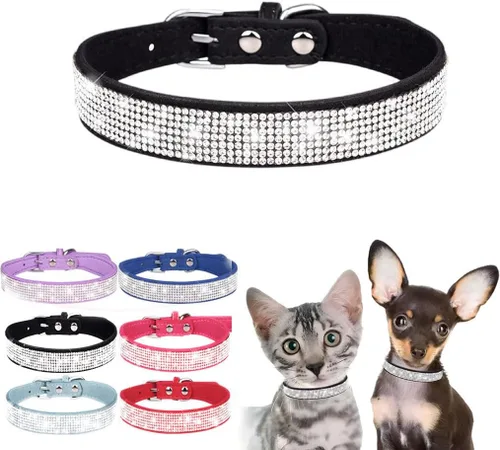 Vista 20 de Collar de perro con diamantes de imitación y lazo ajustable para mascotas, talla XXS, XS, tamaño pequeño, mediano y grande, color rosa, talla XX S