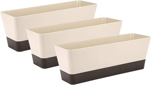 Vista 9 de Skelang Maceta rectangular de 3 piezas, maceta de flores de 12 pulgadas, contenedor para alféizar de ventana para suculentas, hierbas, verduras Negro
