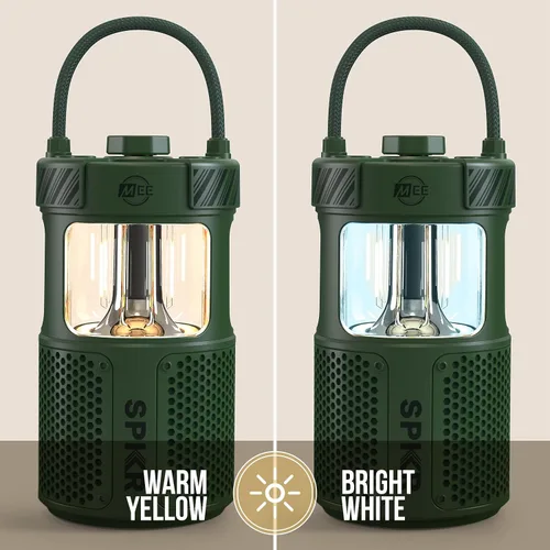 Vista 5 de MEE audio lightSPKR Paquete de 2 altavoces inalámbricos Bluetooth con linterna de campamento: audio de 360°, impermeable IPX6 y ajuste de brillo