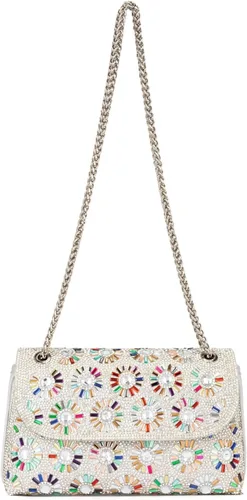 Vista 8 de Flower Rhinestone Crystal Clutch Purse Sparkling Evening Shoulder Bag for Wedding Prom Party Bride Guest Gift Box Negro