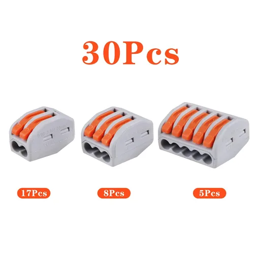 Vista 2 de Kit de surtido de 30 conectores eléctricos de alambre de palanca con tuercas, 28-12 AWG, combinación compacta de múltiples conductores de 2/3/5