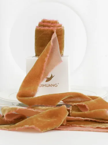 Vista 17 de HUIHUANG Cinta de terciopelo marrón de 2 pulgadas hecha a mano de seda deshilachada para ramo de flores, envoltura de regalos, invitaciones