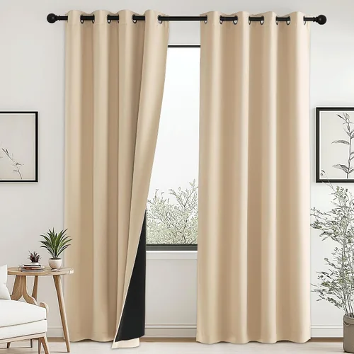 Vista 18 de PONY DANCE Cortinas opacas 100% blancas y negras de 63 pulgadas de largo para sala de estar, estilo moderno, cortinas degradadas con aislamiento